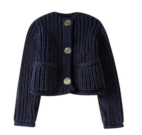 Knit Pullover with Round Neck and Buttons (One Piece)