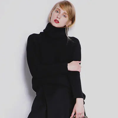 Women's Cashmere Sweater with Pile Collar for Fall/Winter