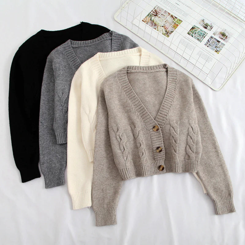 Sweet Style Short Knitted Sweater with V-Neck (New)