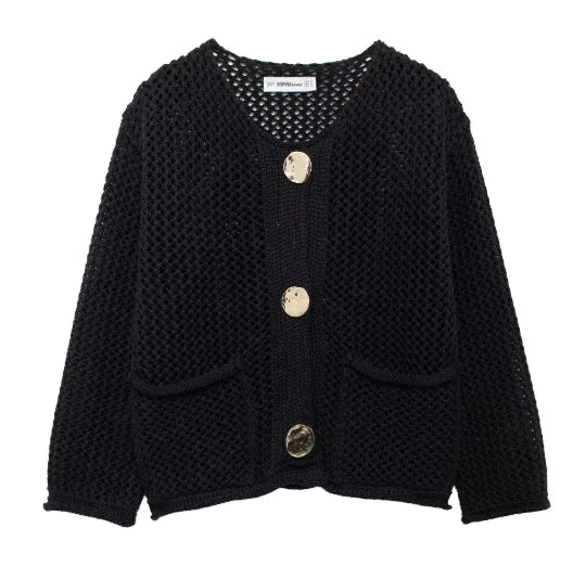 Knit Pullover with Round Neck and Buttons (One Piece)
