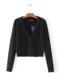 Custom Short Cardigan Sweater with V-Neck Fuzzy Style
