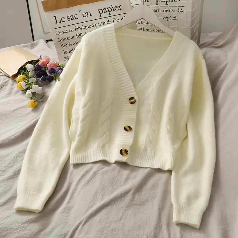 Sweet Style Short Knitted Sweater with V-Neck (New)