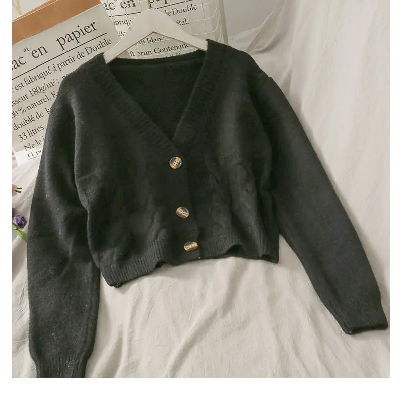 Sweet Style Short Knitted Sweater with V-Neck (New)