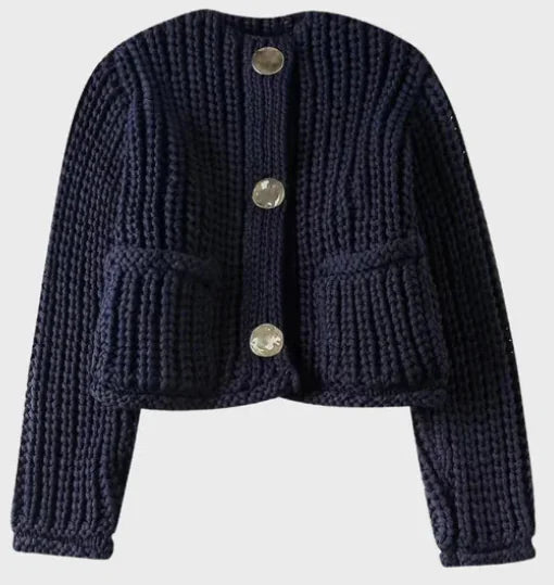 Knit Pullover with Round Neck and Buttons (One Piece)