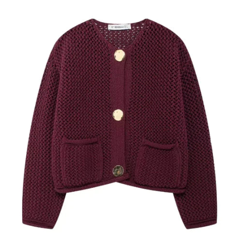 Knit Pullover with Round Neck and Buttons (One Piece)