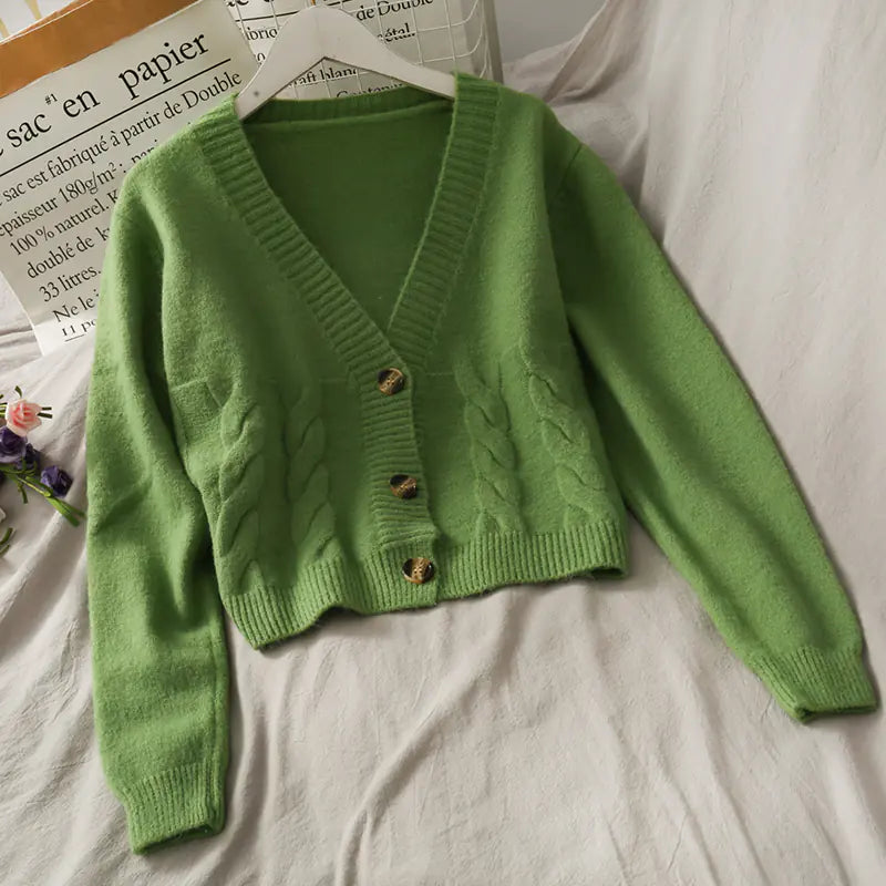 Sweet Style Short Knitted Sweater with V-Neck (New)