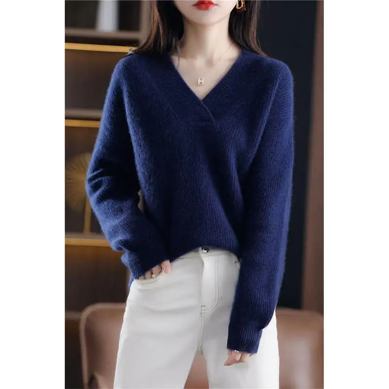 New Women's V Neck Loose Knitted Sweater